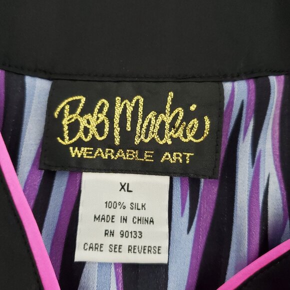 Bob Mackie Womens Shadow Stripe Tigress Kimono Sleeve Silk Top Size XL Artsy - Picture 5 of 9